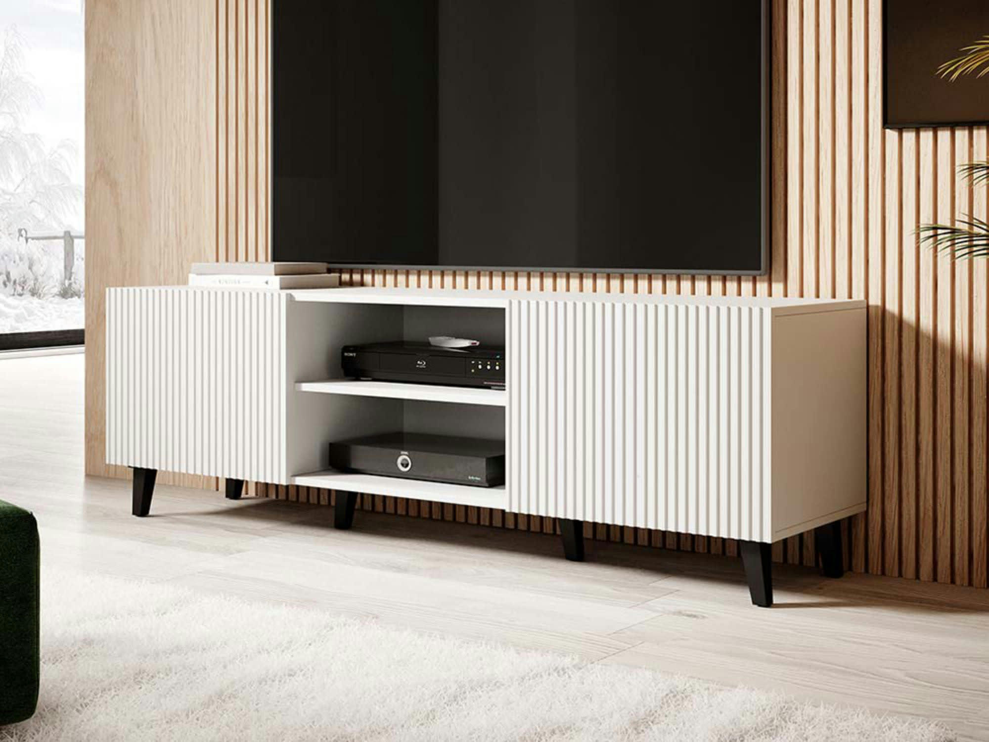 SANNA - Meuble TV style contemporain 150 cm blanc