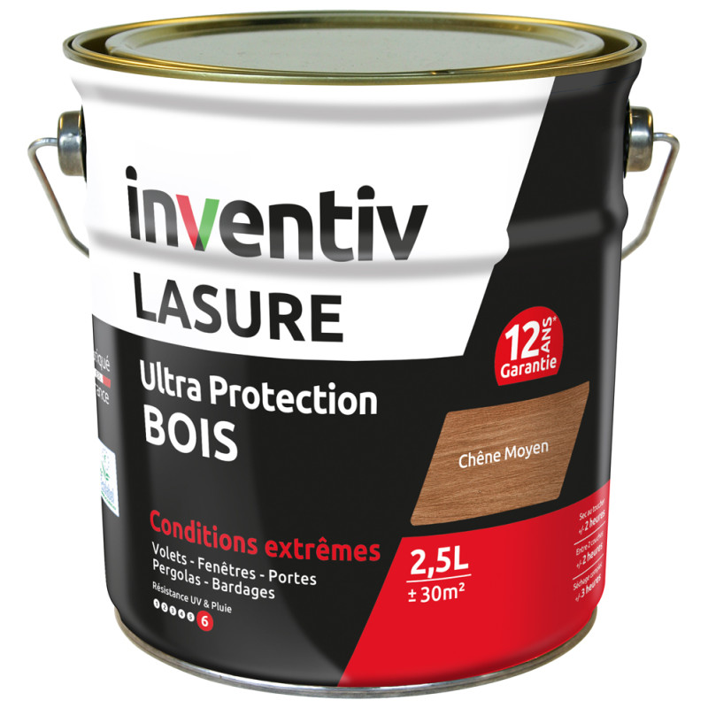 Lasure pour bois Ultra Protection chêne moyen 2,5 L INVENTIV