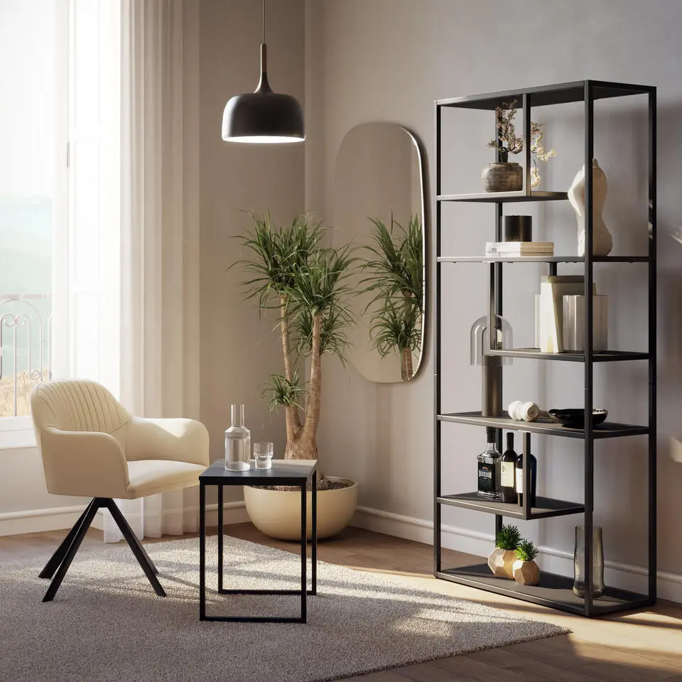 tectake Wandkast Venda met 6 vakken, industri?le stijl, 85x35x188cm, Zwart