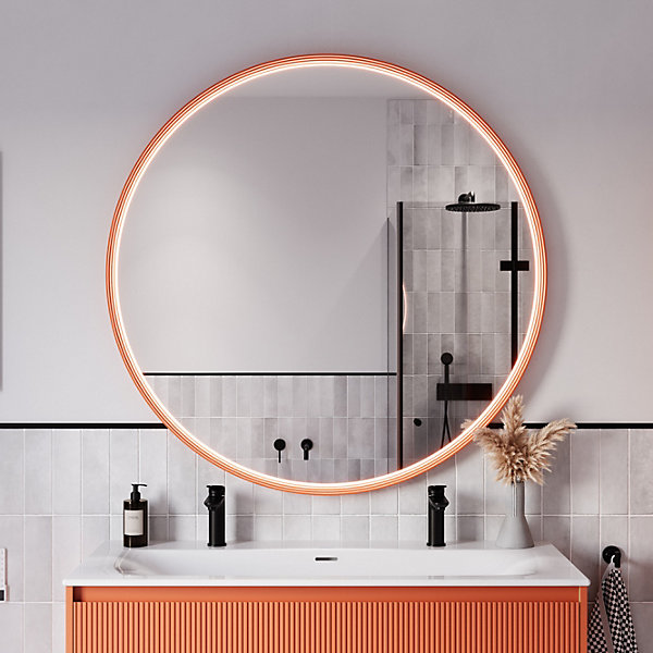 Miroir rond salle de bain éclairage LED 120cm cadre Abricot mat anti-buée, capteur de mouvement - BELDIVO