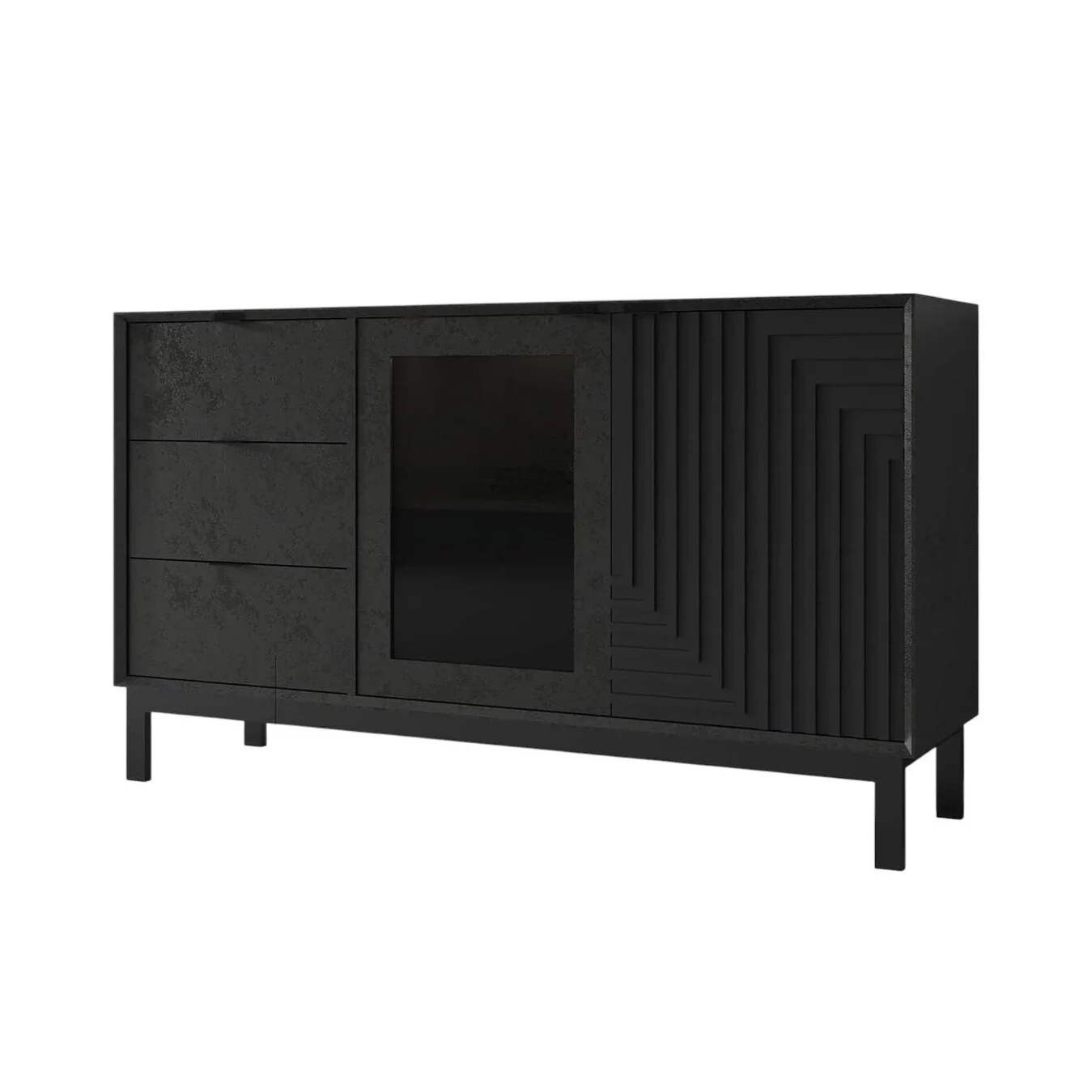 HomeRoots 31 Black Wood Accent Cabinet With LED With Single Door And Three Drawers