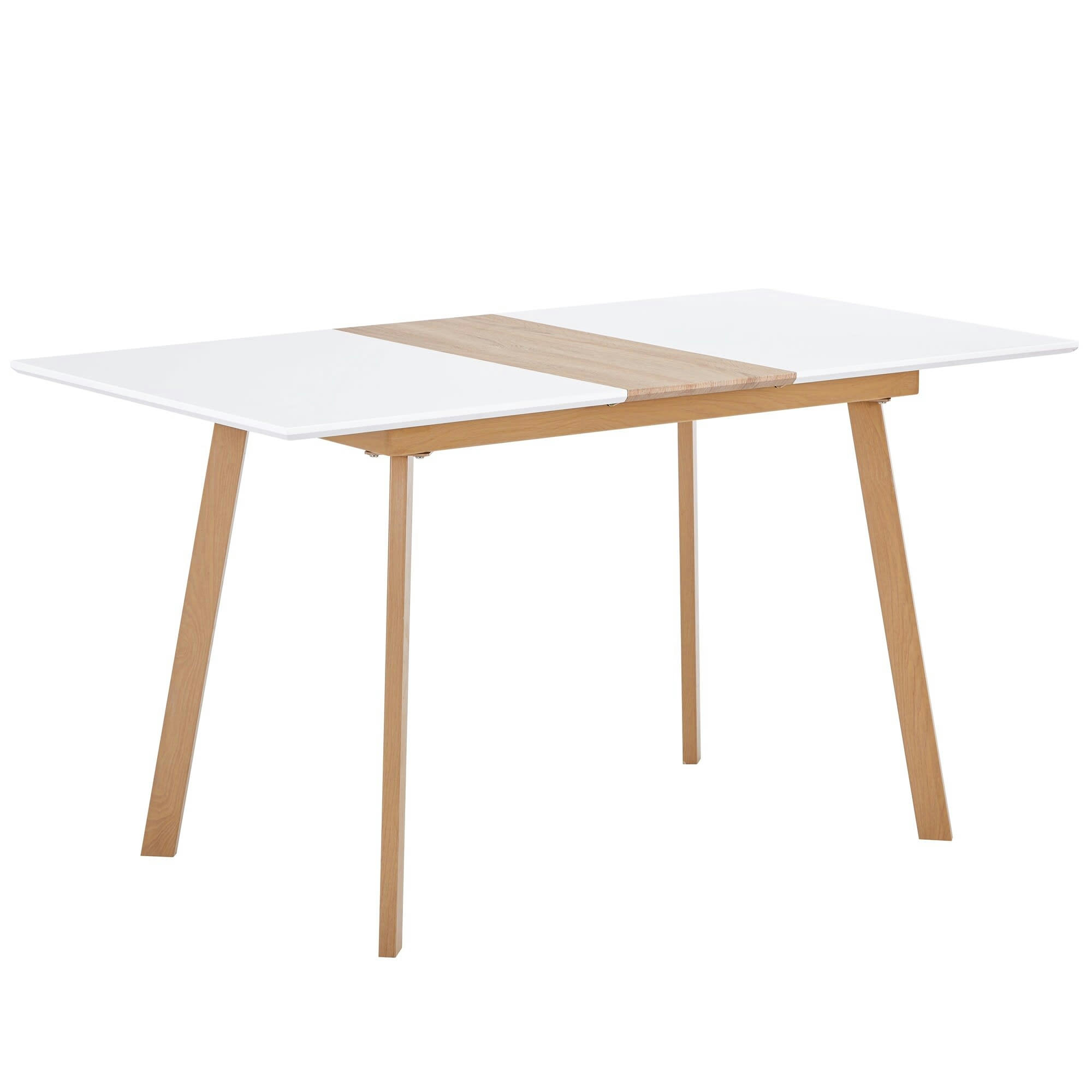 - Table extensible rectangulaire blanc aspect bois 110-140
