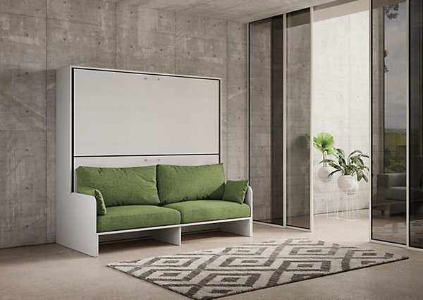 Lit double escamotable Kando avec canapé et matelas en frêne blanc, vert