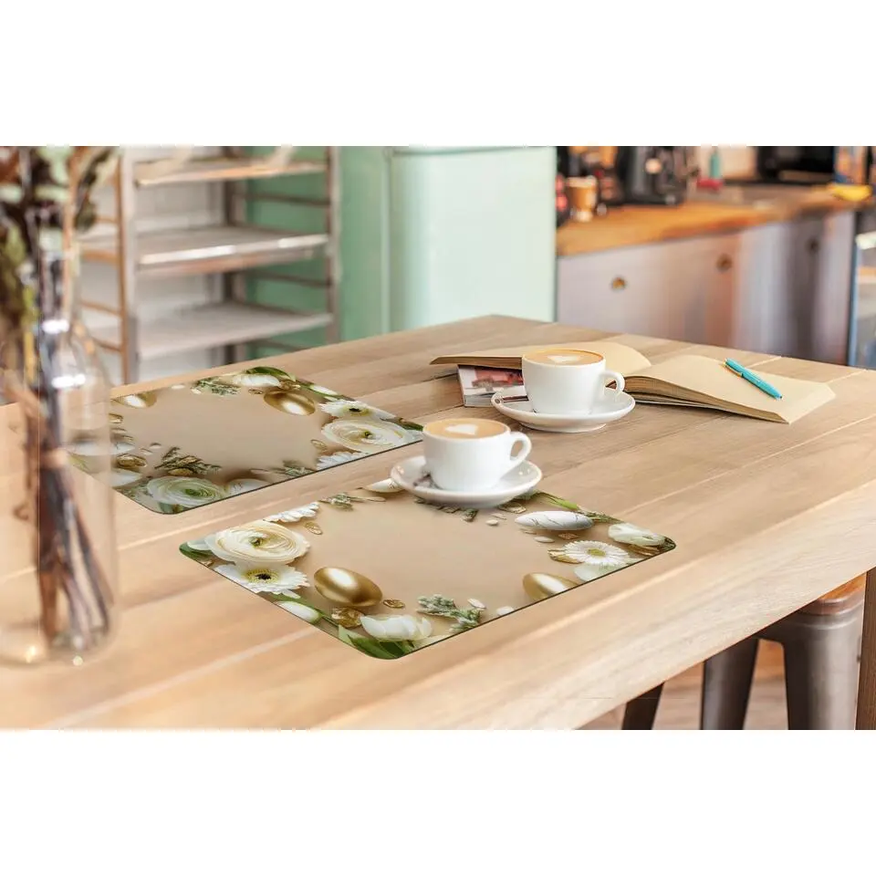 Placemat 6 stuks Bloemen - Eieren - Goud - Beige