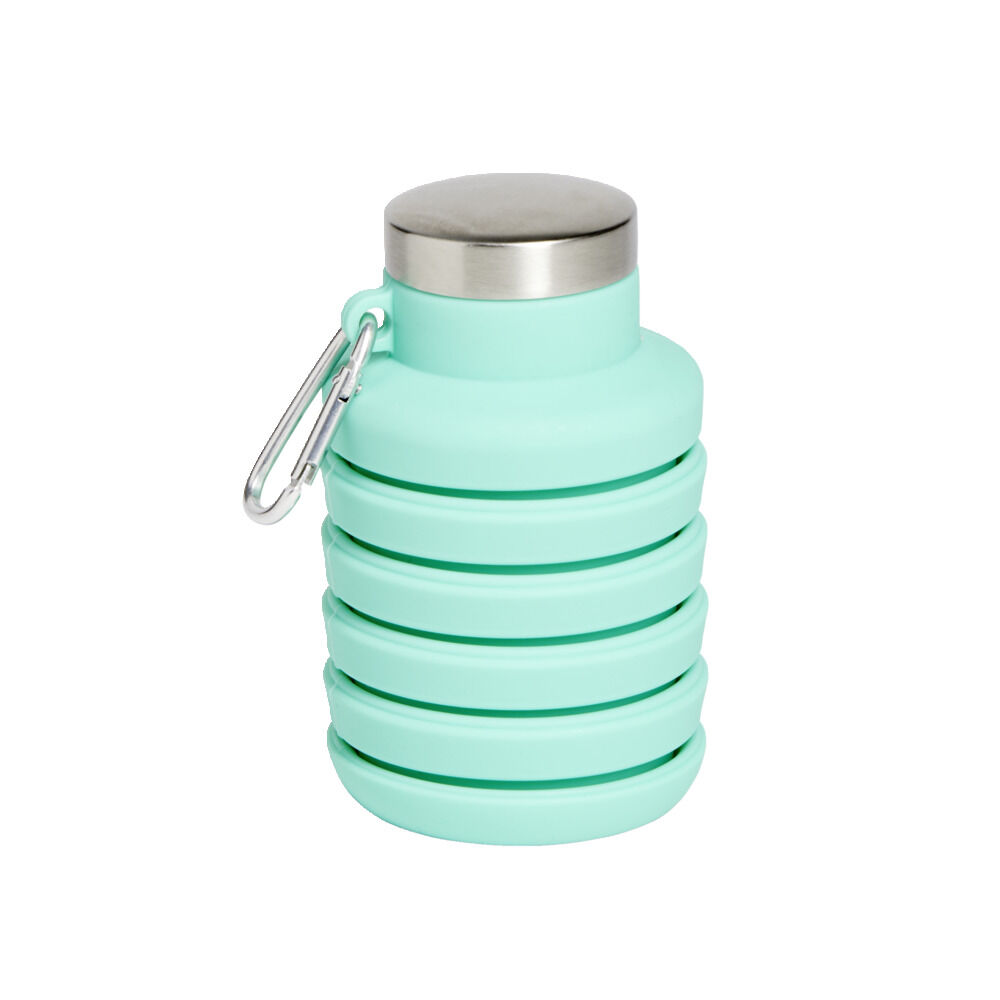 Gourde pliable silicone bleu avec mousqueton 200/480ml