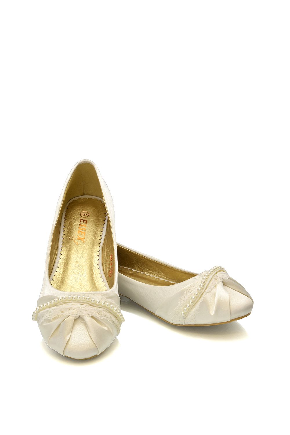 XY London Pearly' Flat Ballerina Bridal Pumps