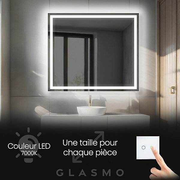 Miroir de Salle de Bain LED - Bella, 100x70 cm, LED Lumineux Miroir avec éclairage, Blanc Froid 7000K