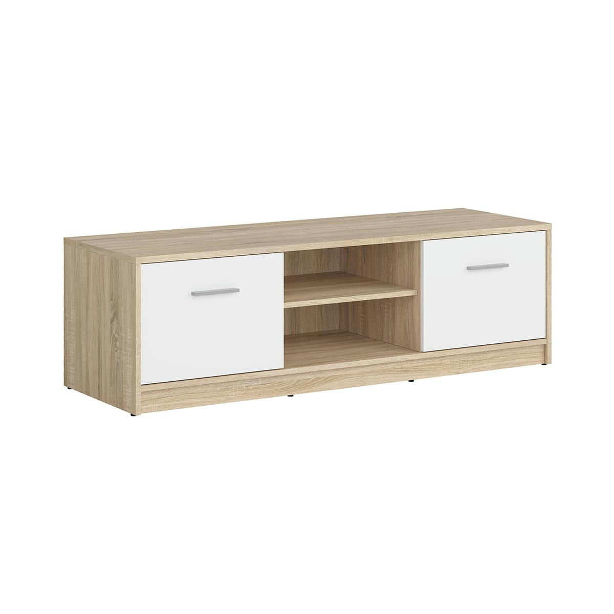 - Meuble TV 2 portes 138 cm stratifiés naturel et blanc