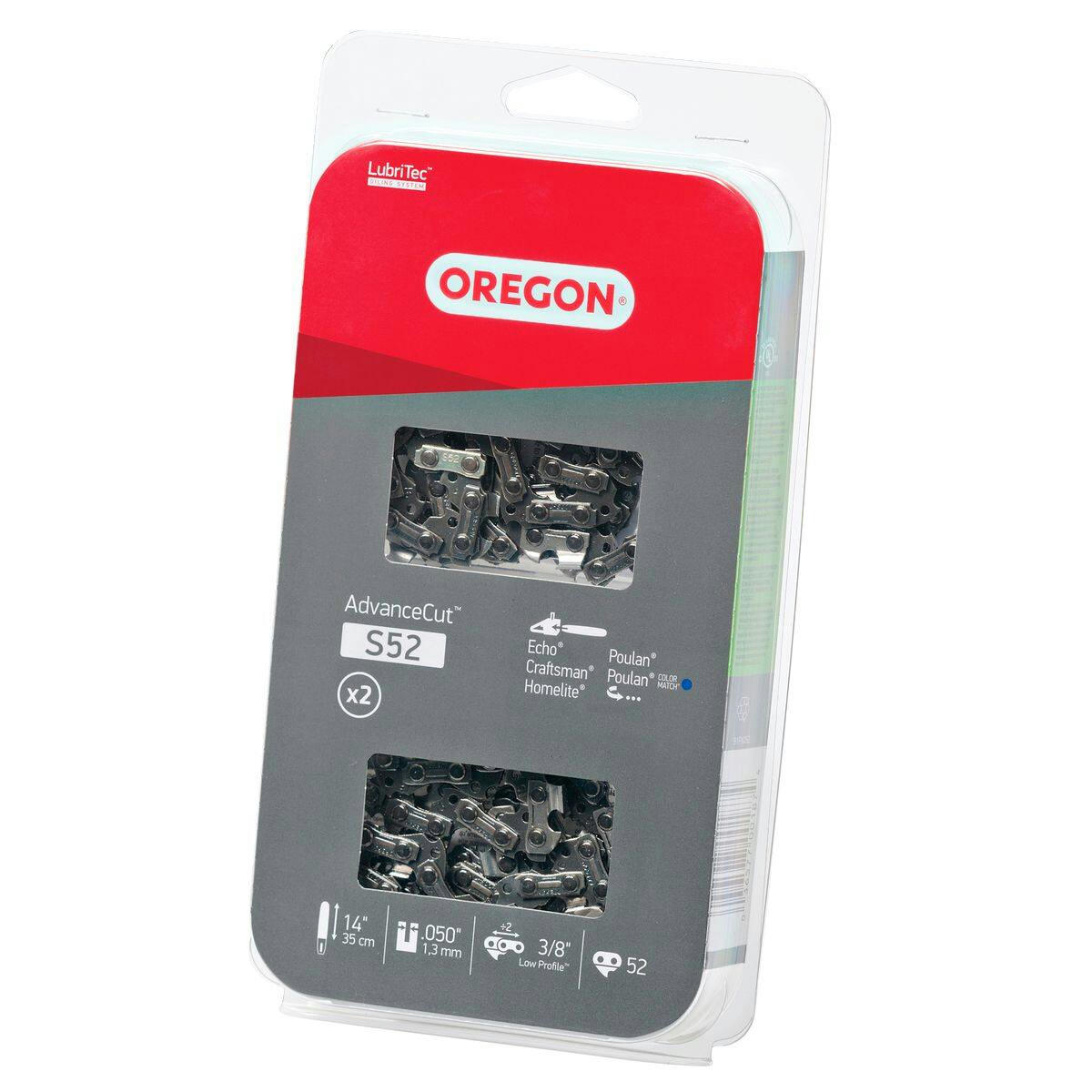 Oregon S52 AdvanceCut Replacement Chainsaw Chain, Fits Various Brands & Models, 2-pk 14-in