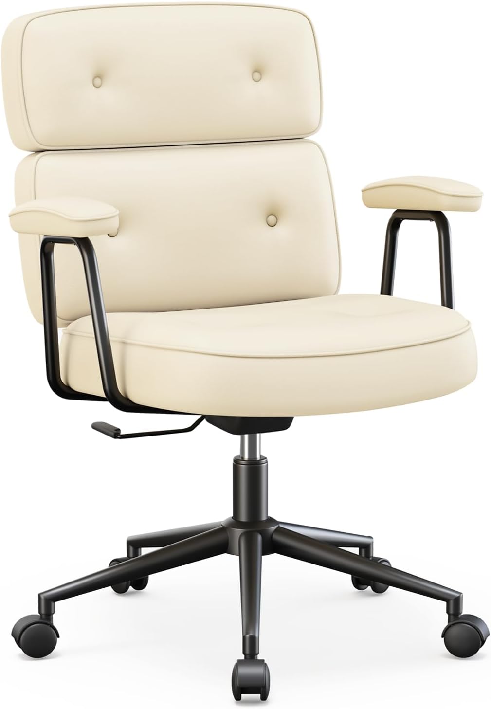 OLIXIS Ergonomic Home Office Desk Chair, PU Leather Computer Chair with Lumbar Support Adjustable Height Rolling Swivel Executive Task Armrests Chair, Off-White