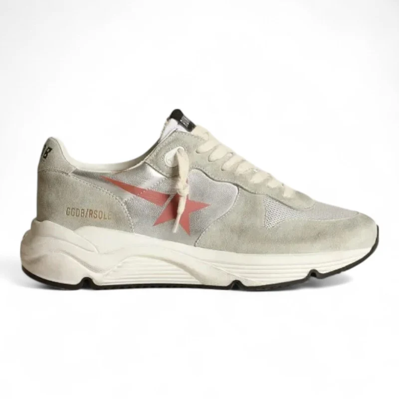 Running Sole sneakers in silver laminated leather with ice-gray suede inserts