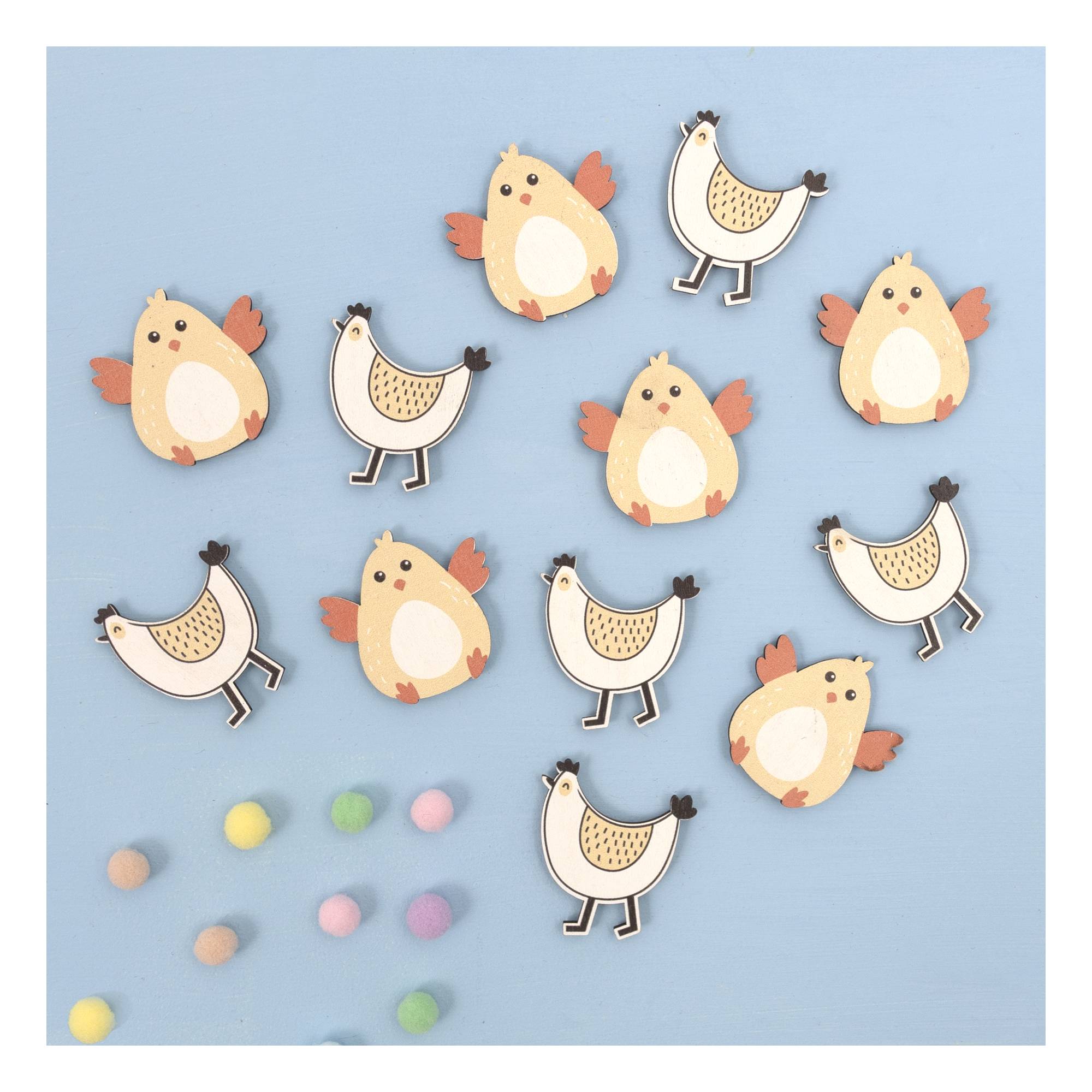 Wooden Chick Decorations 12 Pack