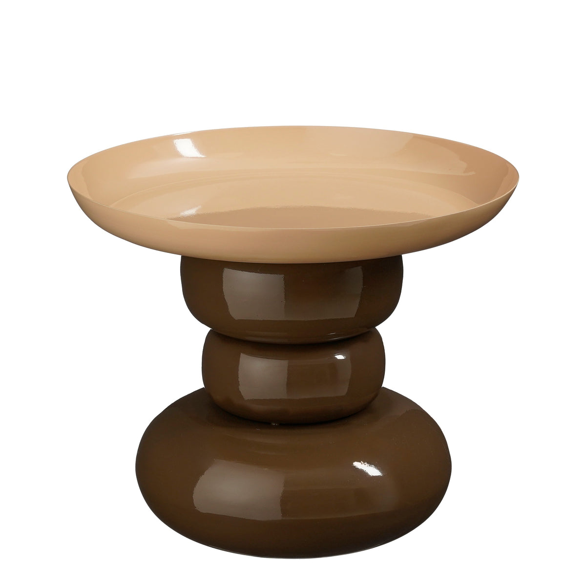 Mica Decorations Zita Bijzettafel - Bijzettafeltje Rond - Woonkamer Decoratie - 34 x 41 cm - IJzer, MDF, Fluweel - Bruin Creme