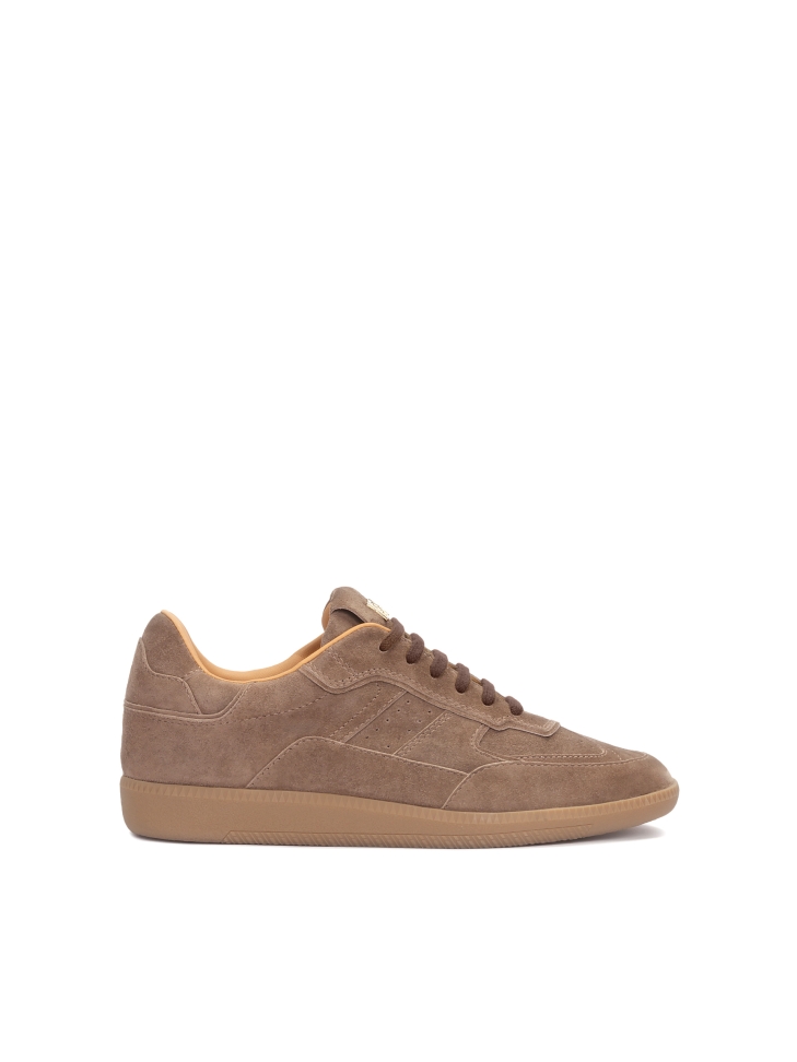 Suede sneakers with stitching and perforations