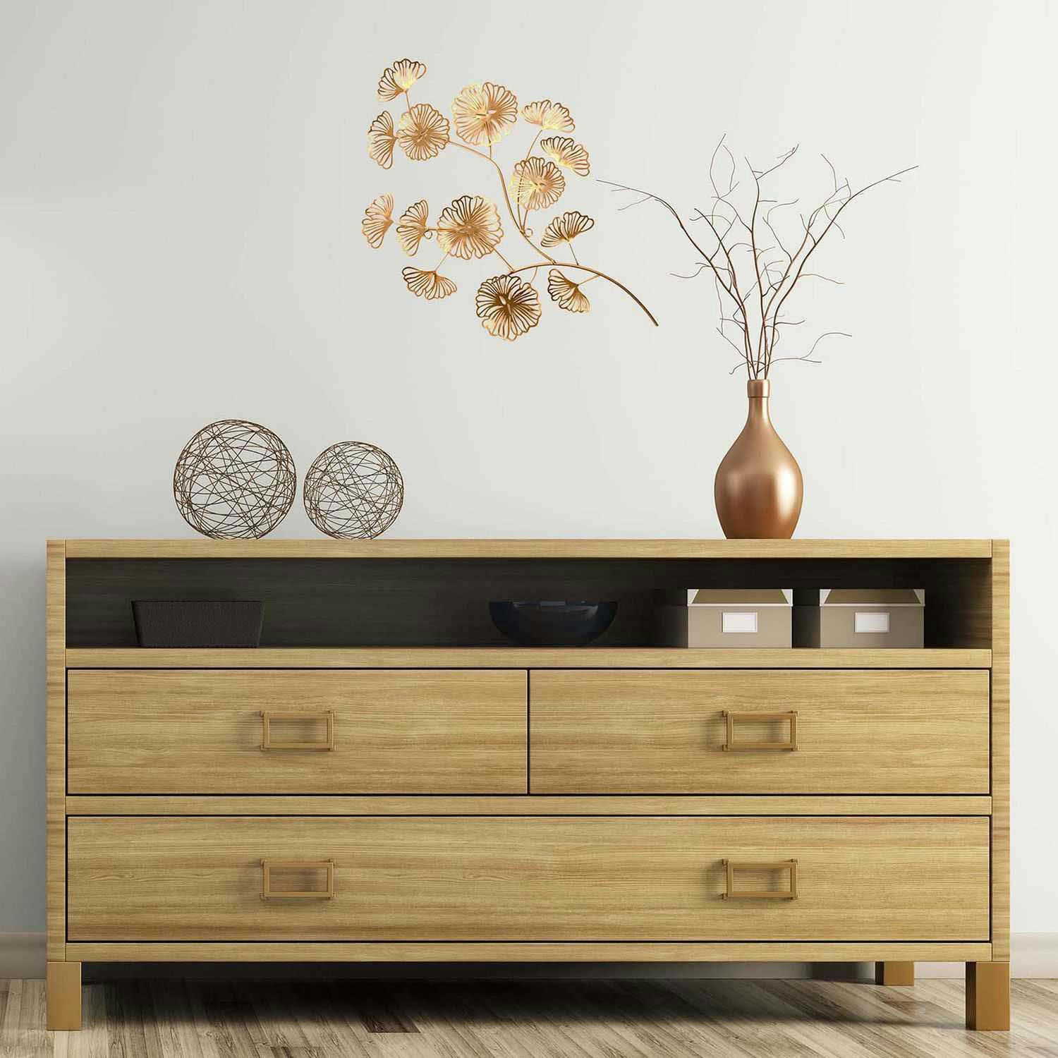 - Décoration murale en métal fleurs dorées 52 cm