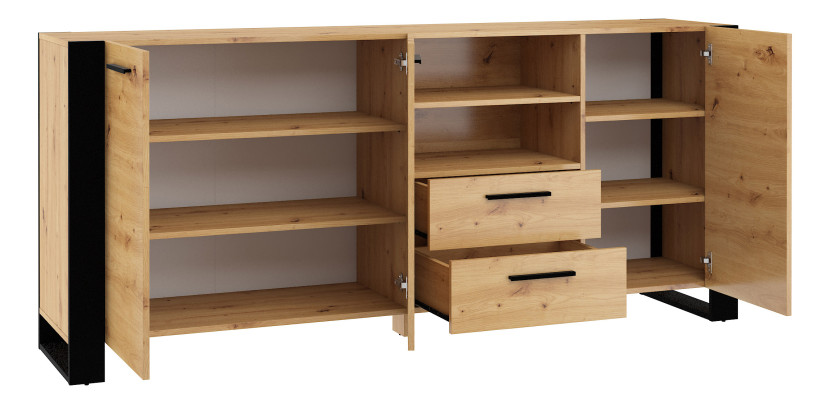 Komoda NUKA D 197 cm dąb artisan czarna stojąca