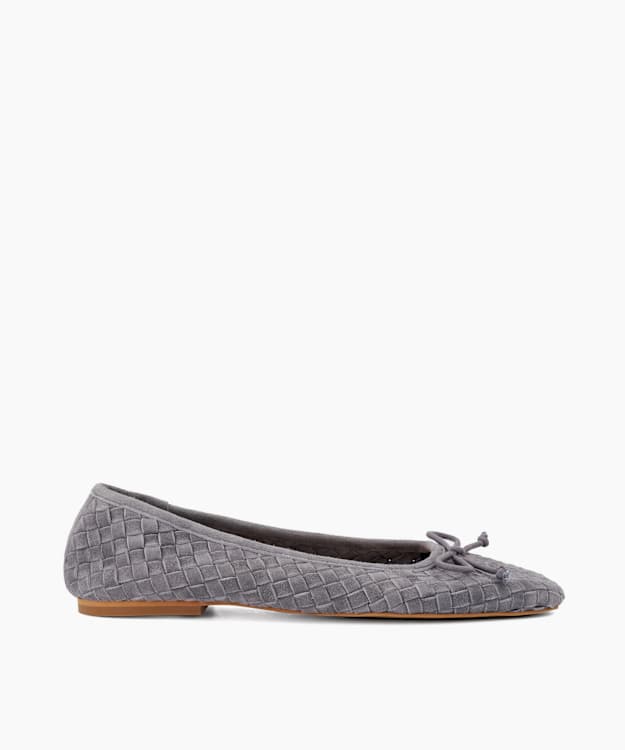 Heat Grey - Woven Leather Bow Detail Ballet Pumps