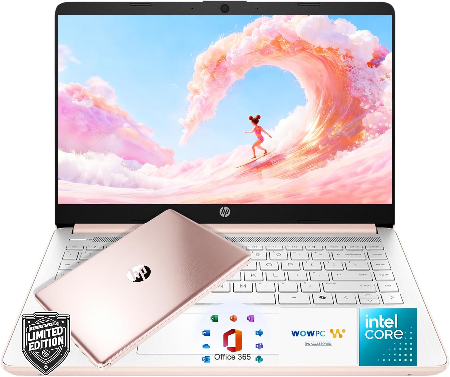 HP 14″Rose Gold Lightweight Laptop  with Office 365 & Copilot AI  Intel Processor  8GB RAM Memory  128GB SSD + 1TB Cloud Storage