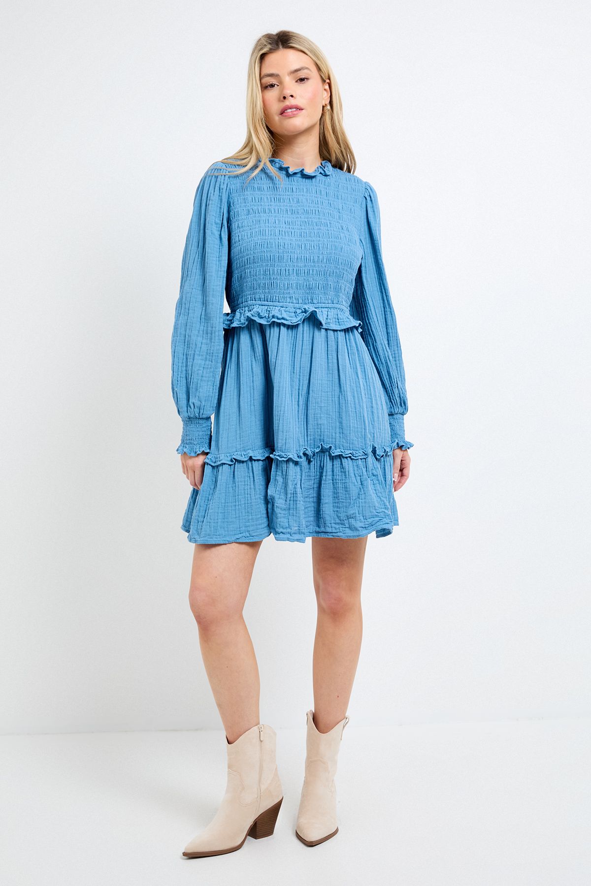 Dorothy Perkins Shirred Bodice Frill Mini Dress