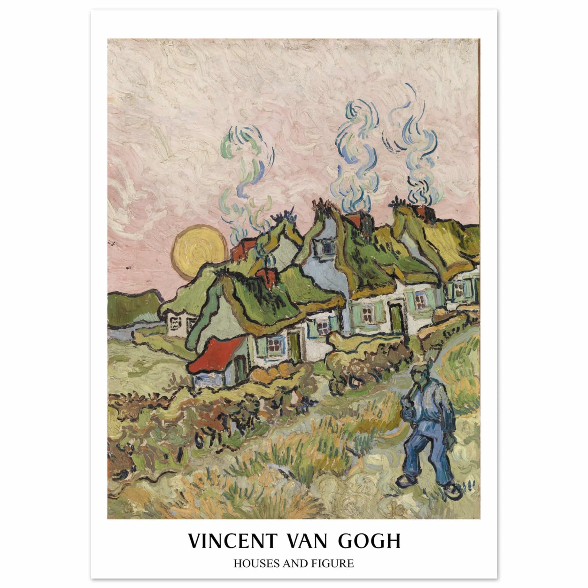 Artfulprints Poster Vincent van Gogh - Houses and figures  - 50x70 cm - Groen