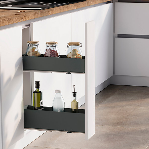 Emuca Porte-bouteilles latéral extractible Titane Simplex avec fermeture amortie, module 200mm, Gris anthracite