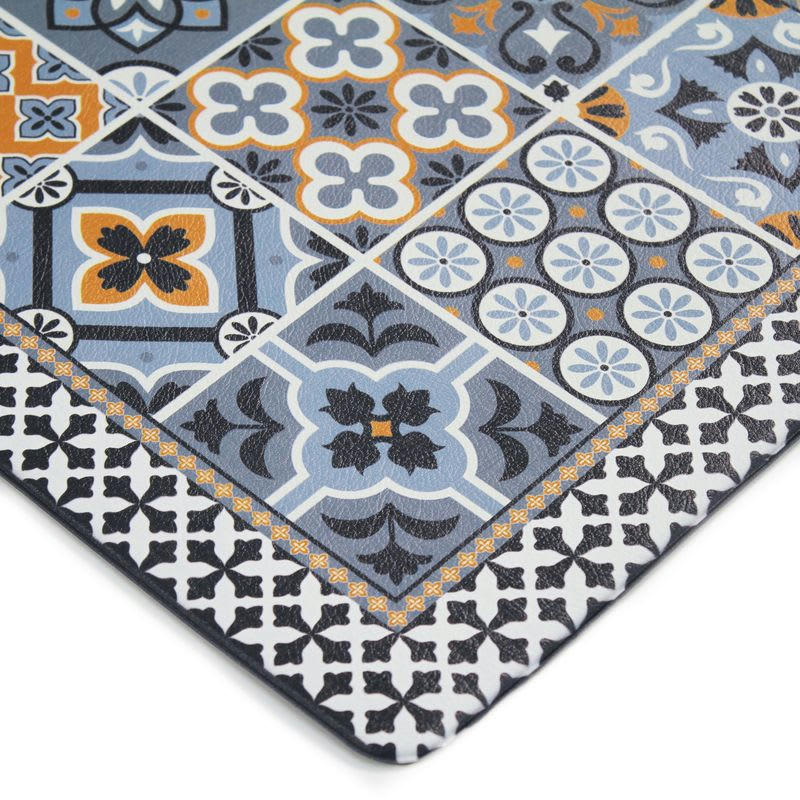 AZULEJOS - Tapis de cuisine carreaux ciment bleu foncé 45x120