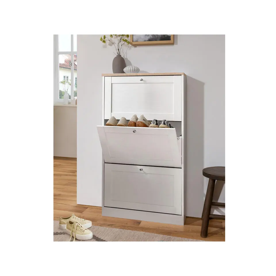 Heide - Schoenenkast met 3 kleppen in wit hout effect