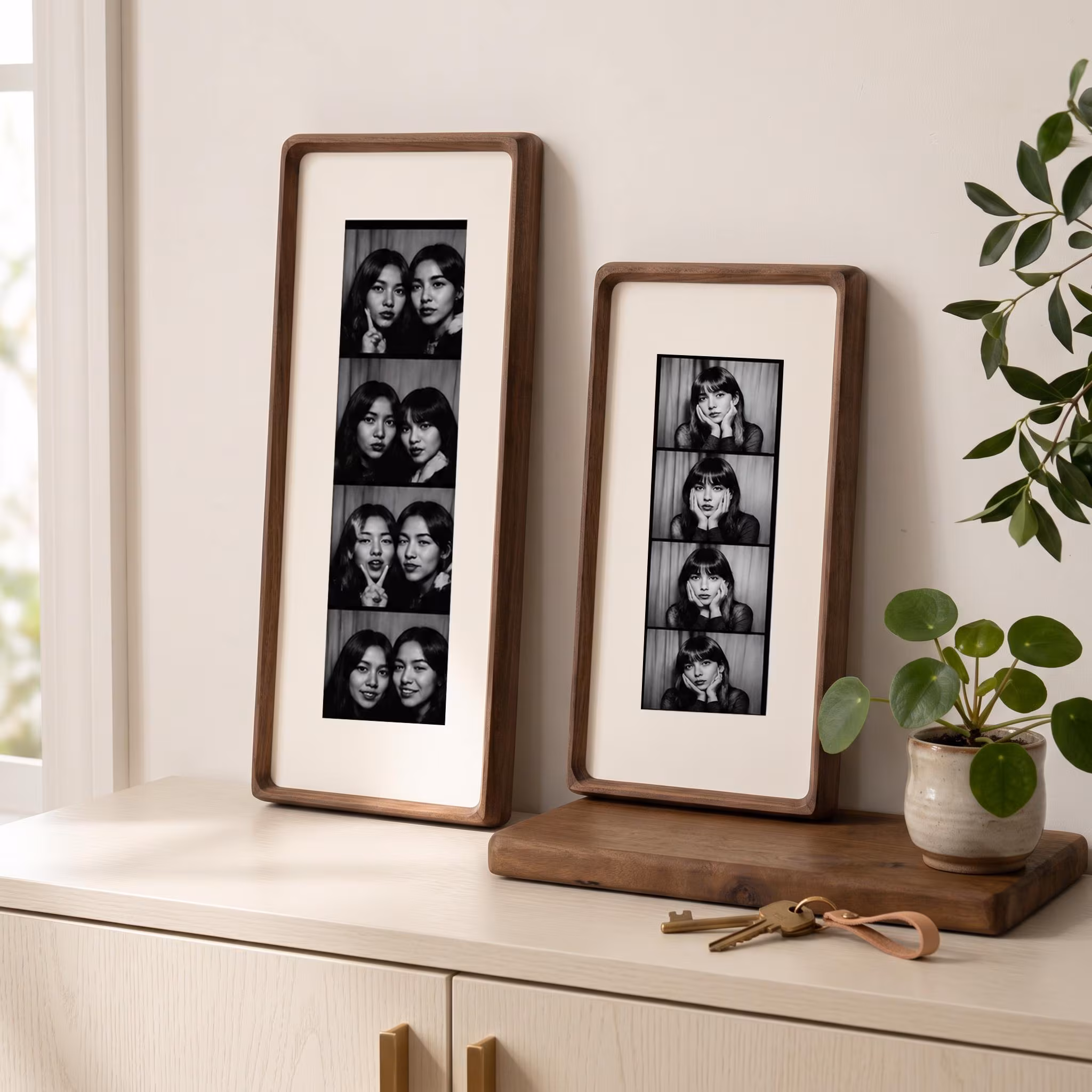 Storyline Frame - Photo Strip Frame, Solid Walnut & Teak Wood Display for Photobooth Photos and Keepsakes