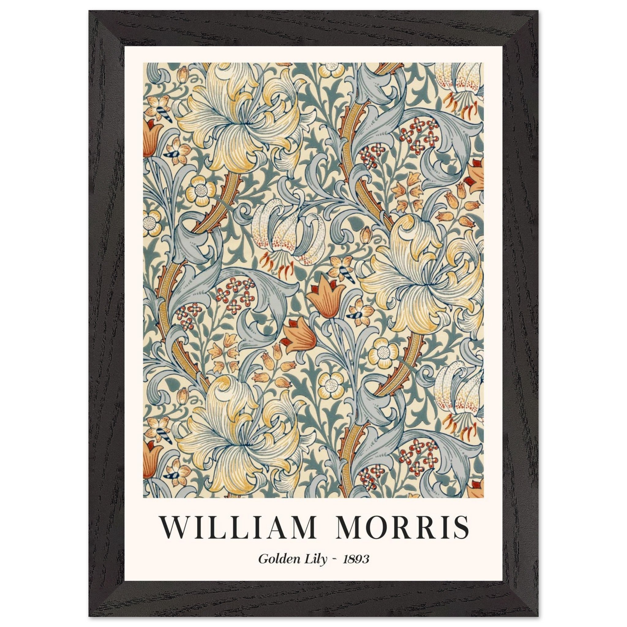 Artfulprints Poster met Lijst William Morris - Golden lilly 1893  - A4 21x29.7 cm - Groen