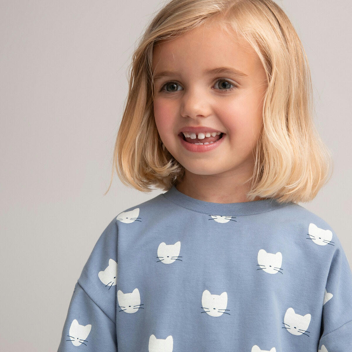 Sweat col rond en molleton, motif têtes de chat