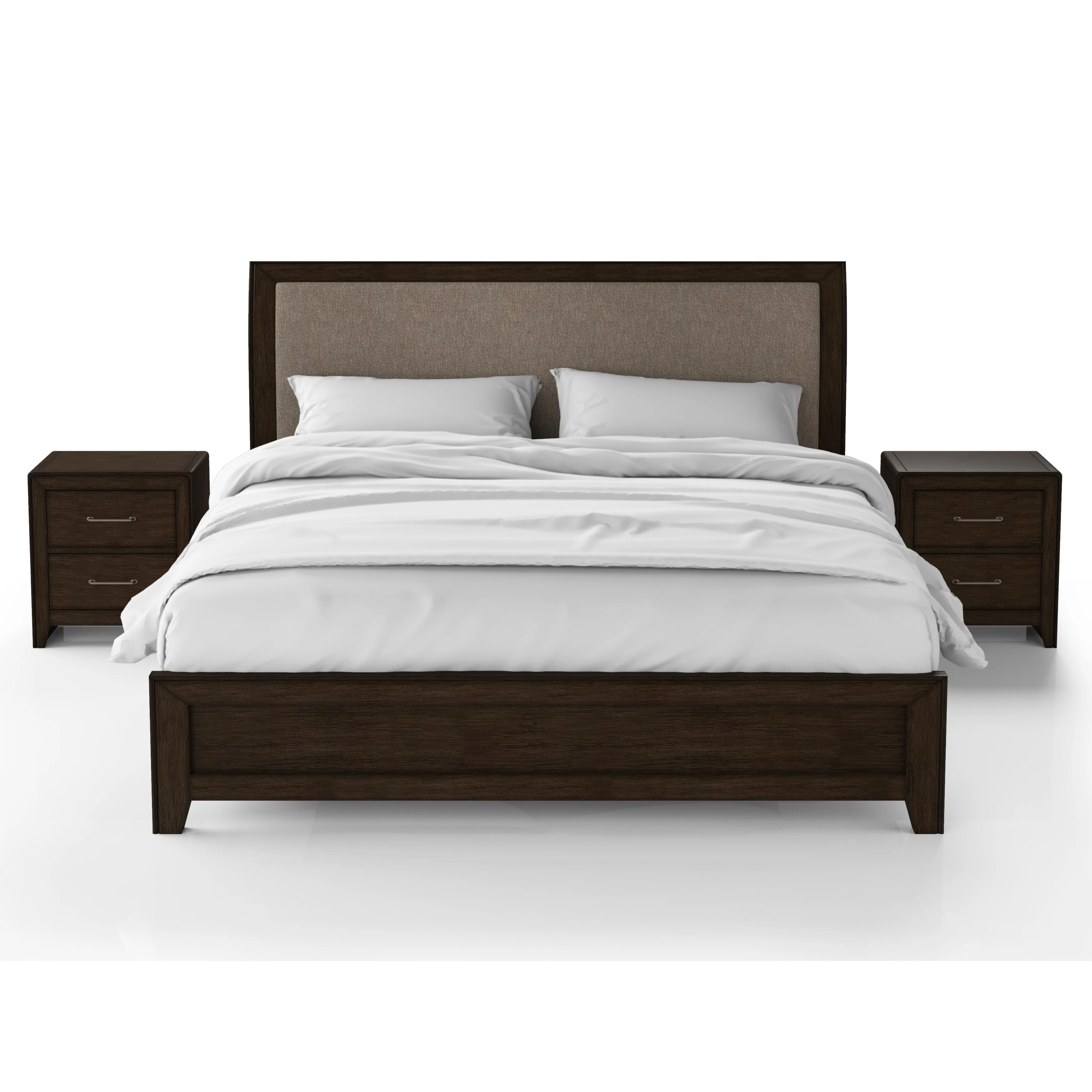 Yra Transitional Walnut Wood 3-Piece Sleigh Bedroom Set with 2 Nightstands by Furniture of America