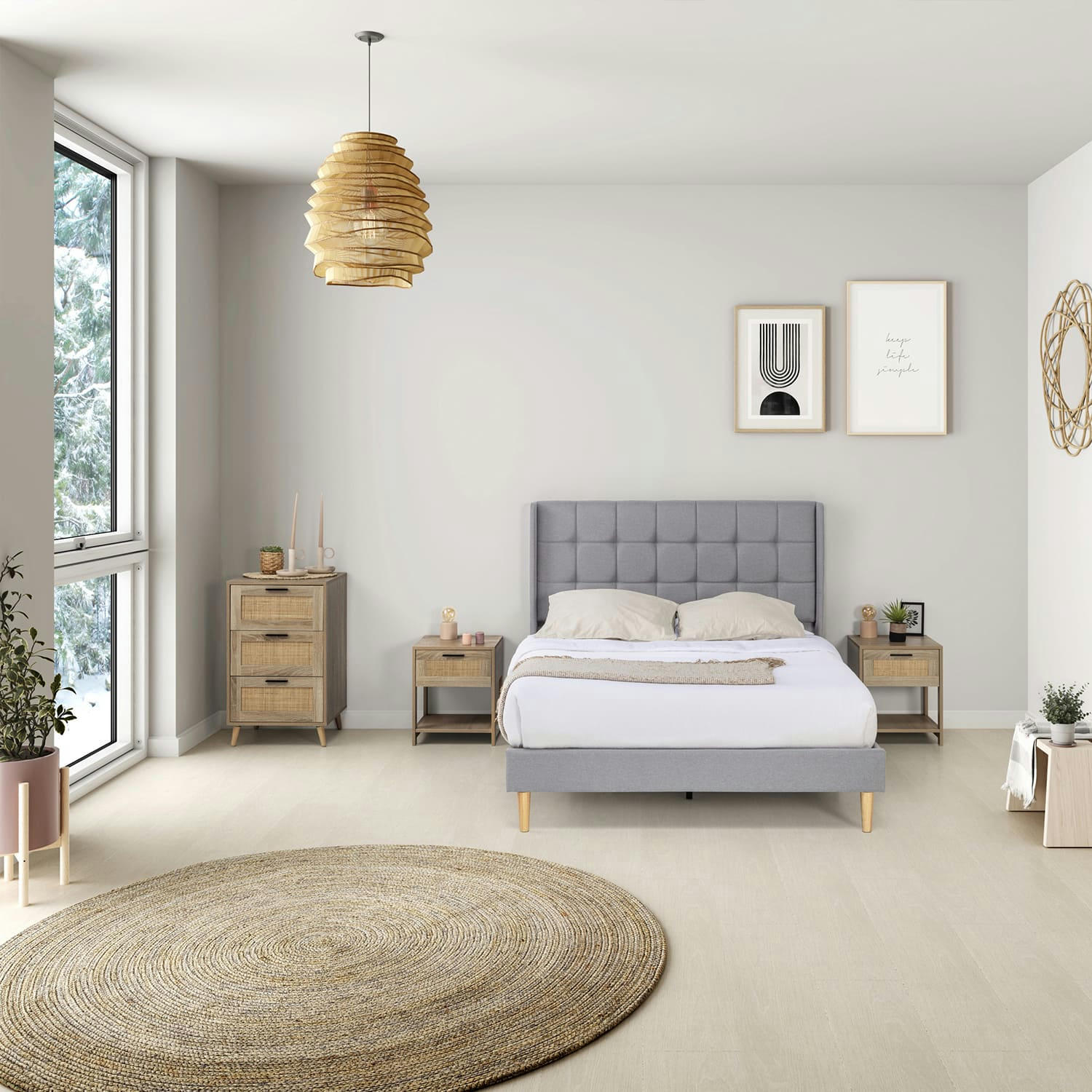 ESTHER - Cadre de lit rembourré 30 cm, 135/140x190 cm, Gris clair