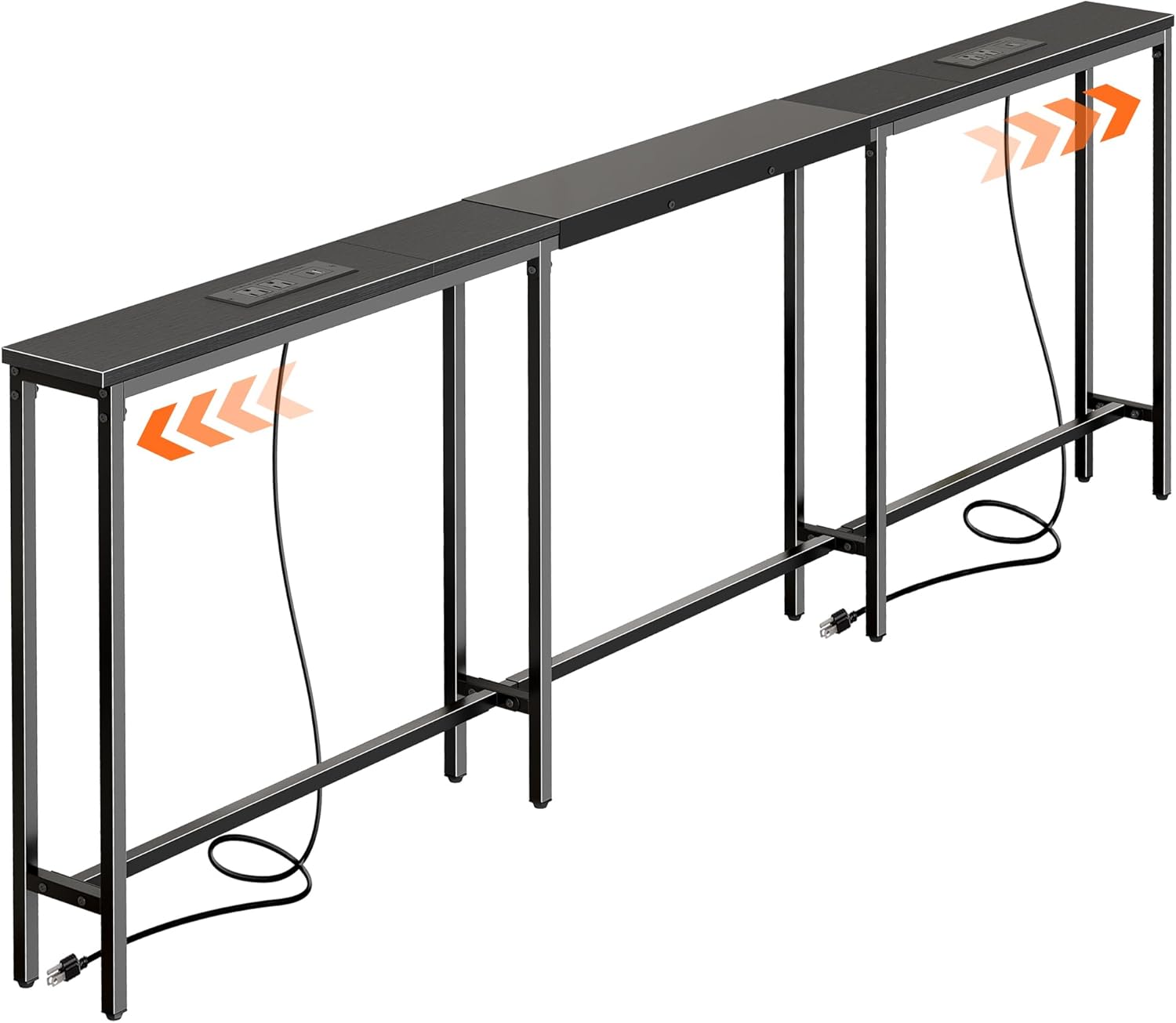 Huuger Narrow Sofa Table with 2 Power Outlets, 86.6-110.2 Inch Adjustable Length, Behind the Couch Table with USB-C Port, Long Entryway Console Table, Anti-tip Kit, for Living Room, Black