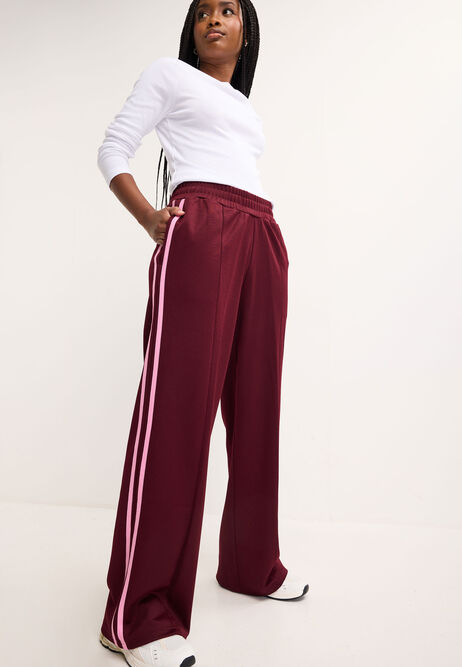 Womens Burgundy Side Stripe Track Pants