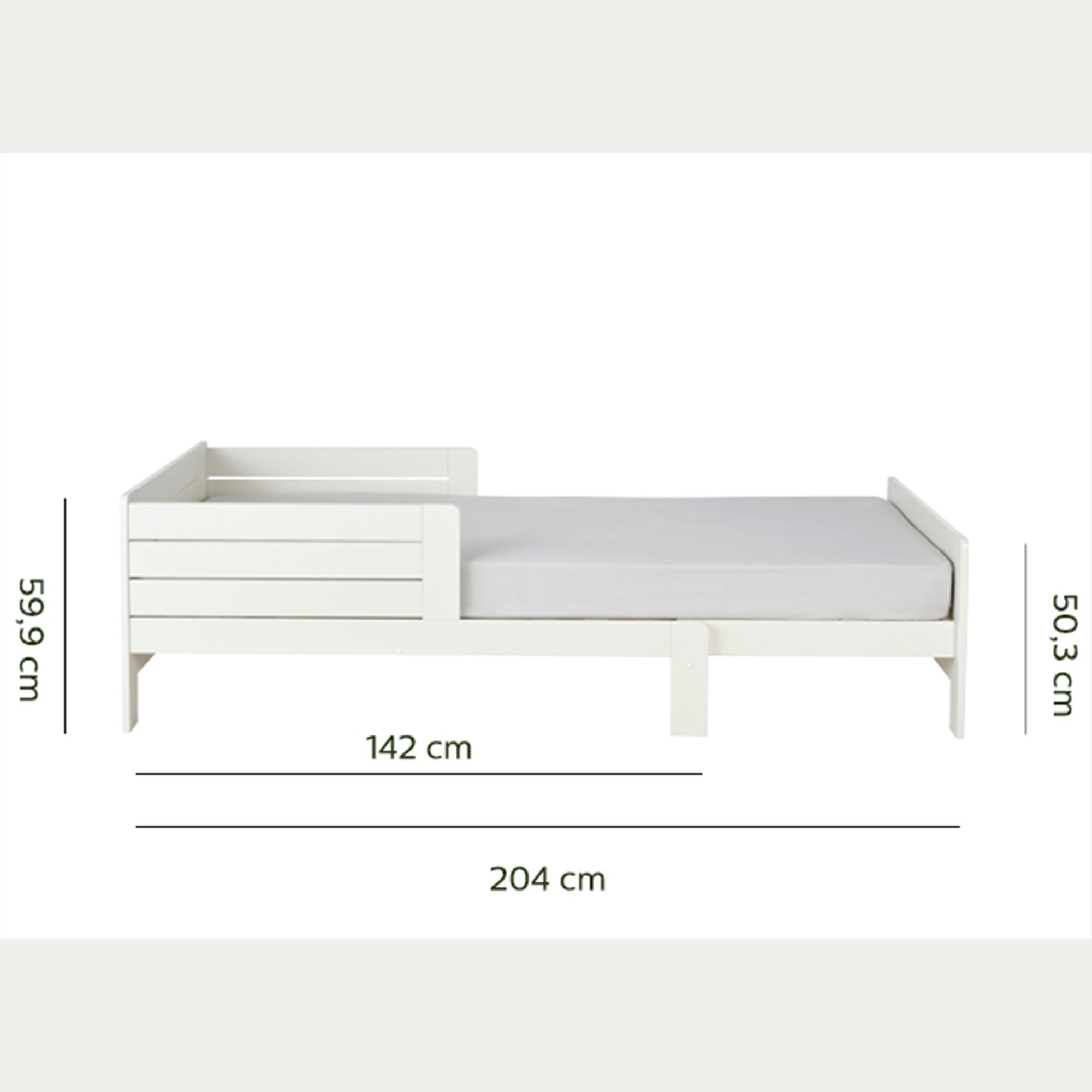 LOTTE - Lit évolutif 1 place en pin massif 3 positions pour enfant - blanc