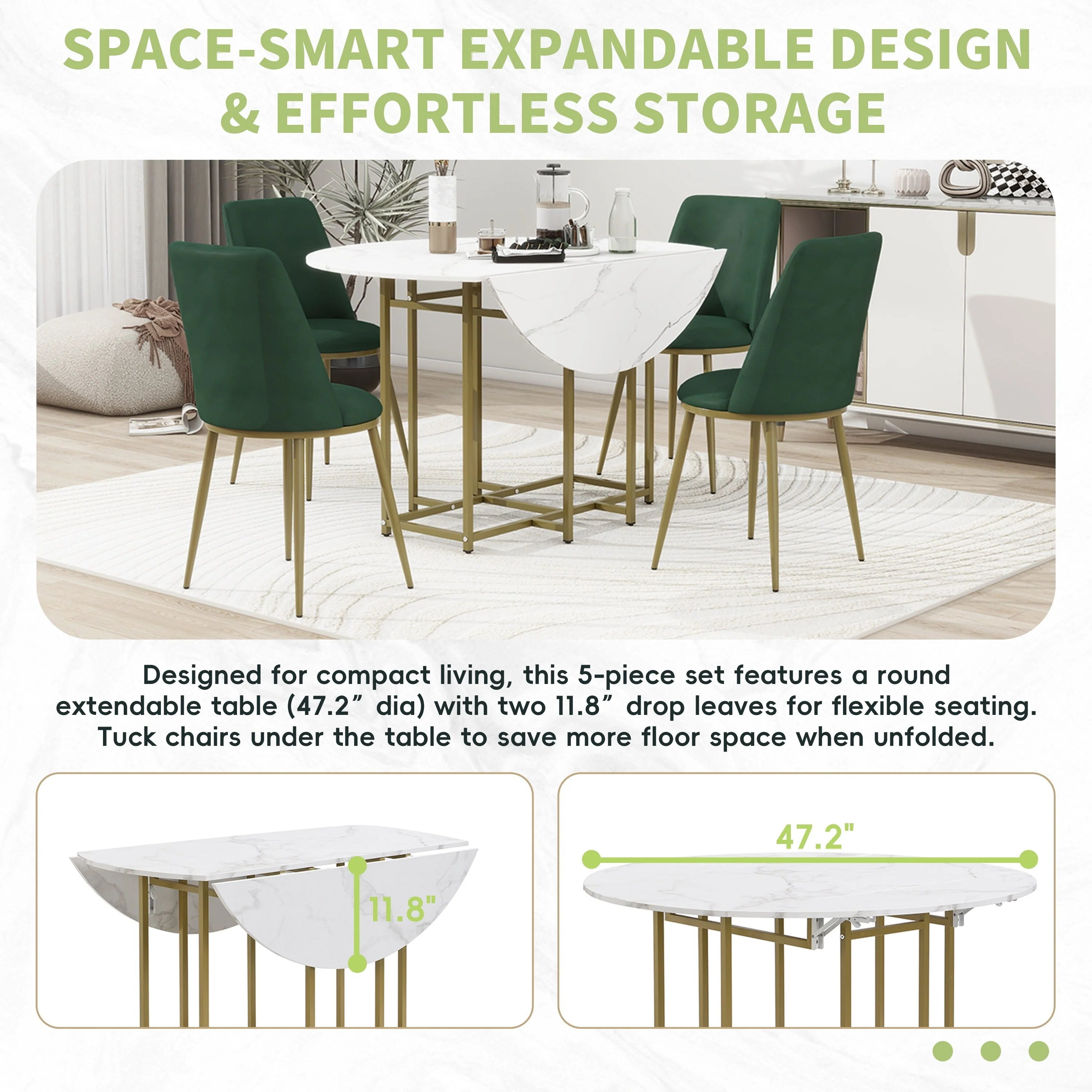 Space-Saving 5-Piece Extendable Kitchen Dining Table Set