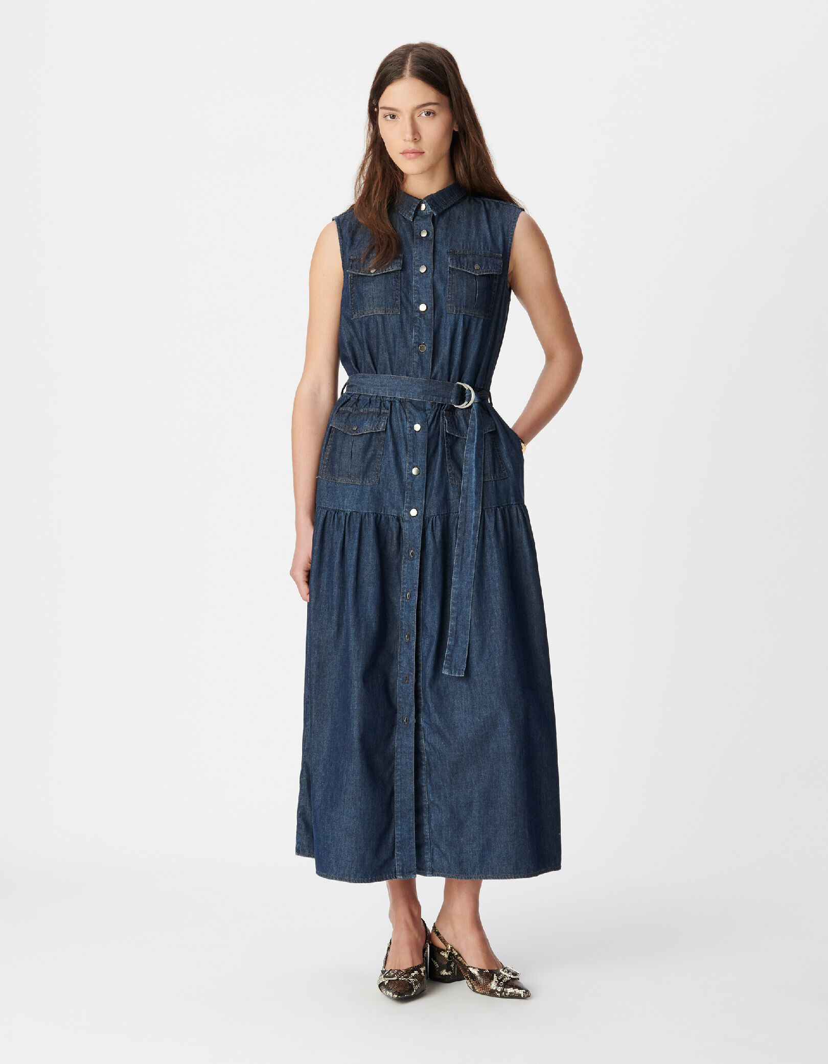 Robe longue en jean brut boutonnée Femme