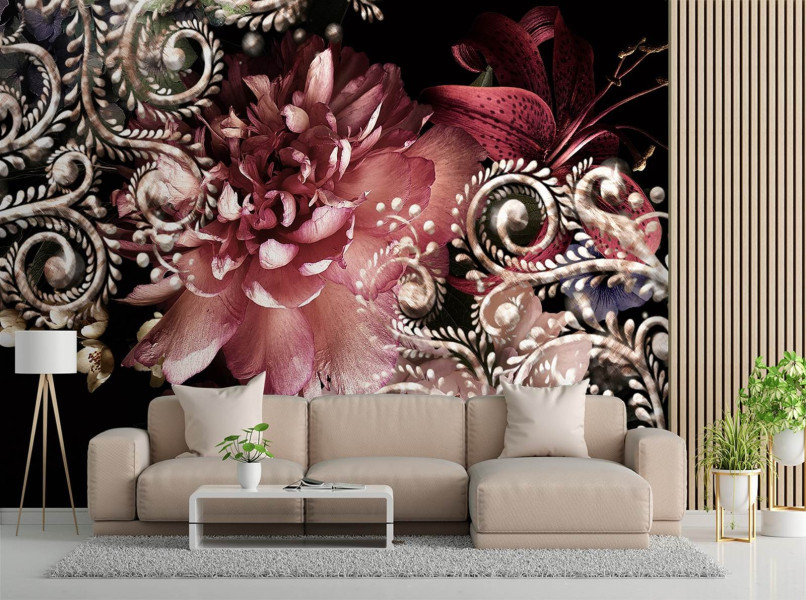 Feeby Fototapeta, Piwonia i kwiat lilii glamour 3D 150x105