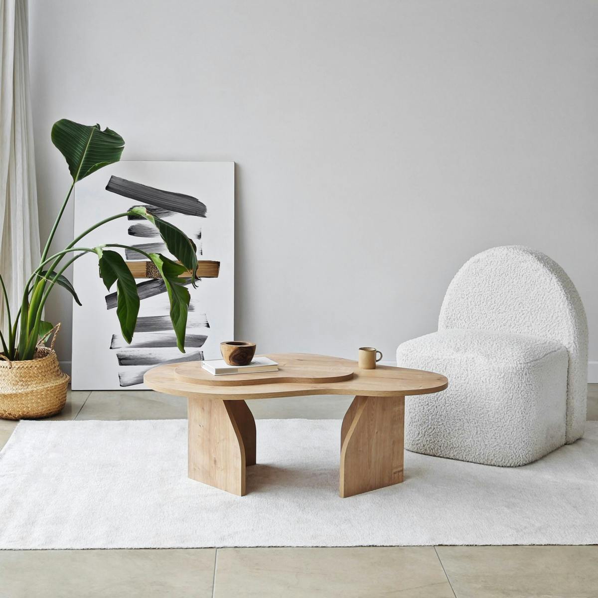 Table basse design organique effet bois, 2 plateaux MARFA
