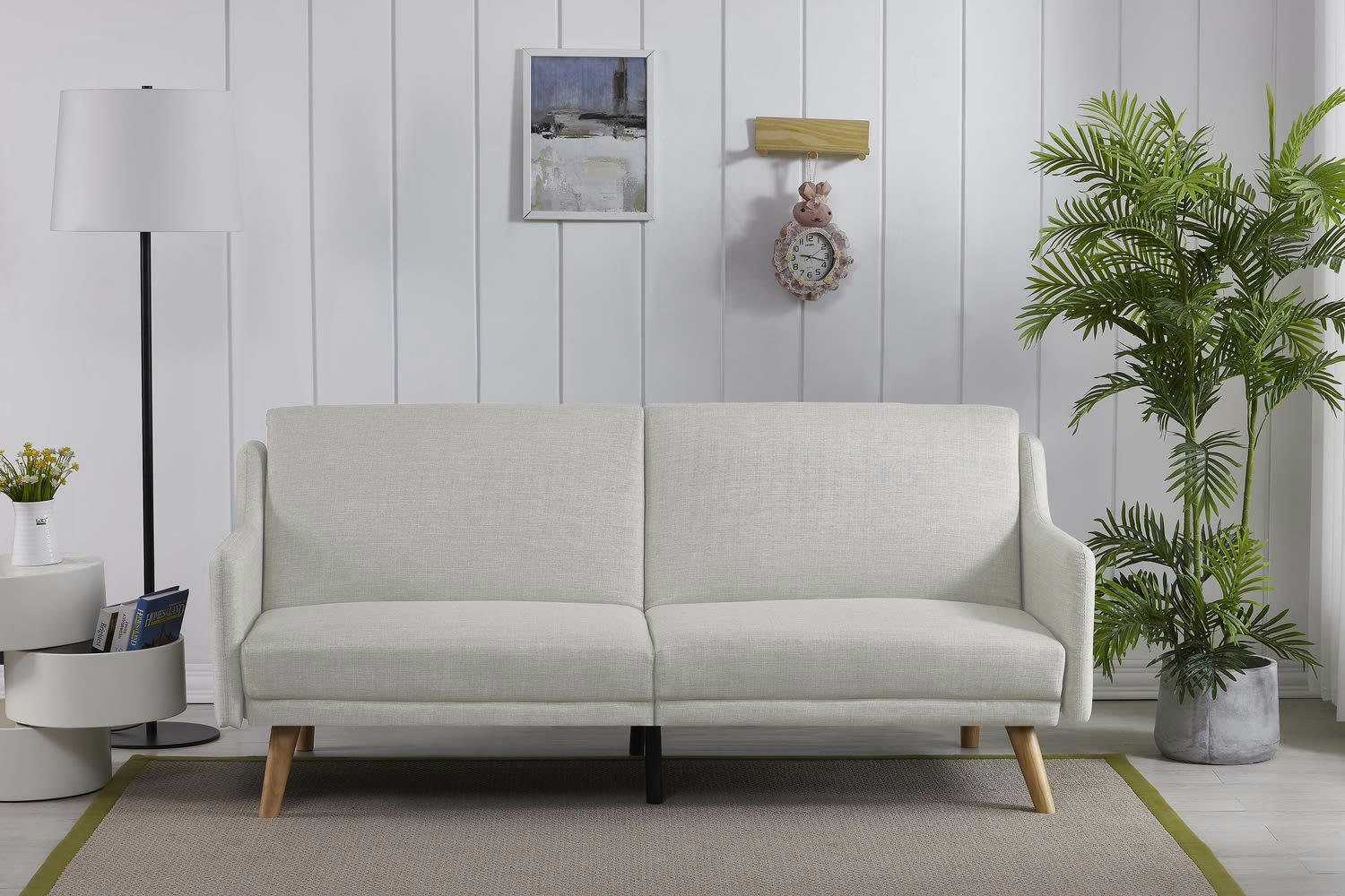 ESTER - Canapé scandinave convertible 3 places en tissu gris clair