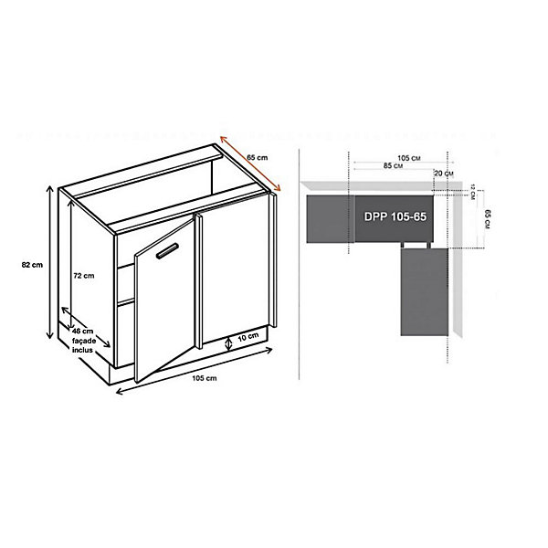Cuisineandcie - Meuble d'angle bas Eco Chene Naturel 1 porte L 105 cm