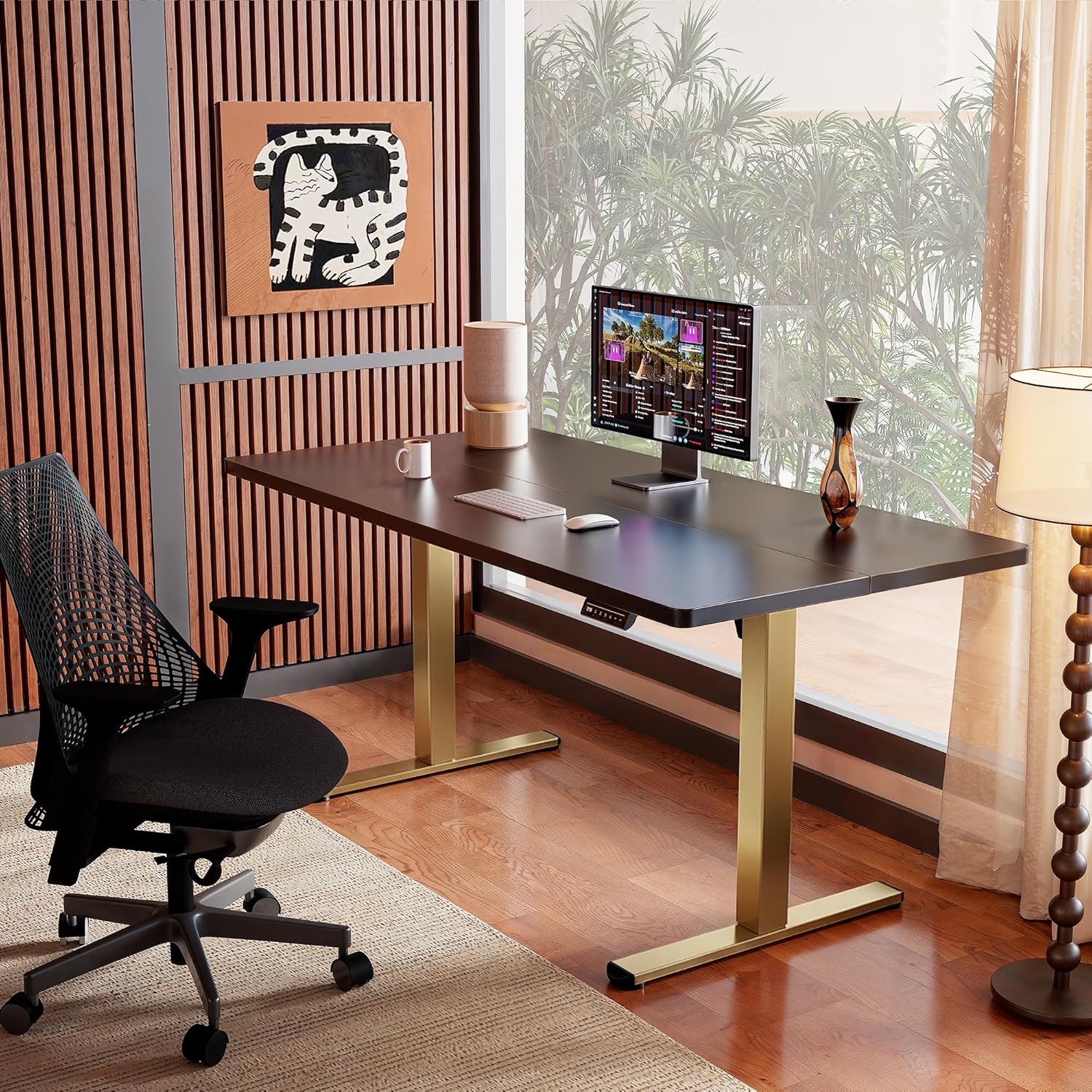 ErGear Height Adjustable Electric Standing Desk, 32 x 19 Inches Sit Stand up Desk, Memory Computer Home Office Desk, Black+Gold