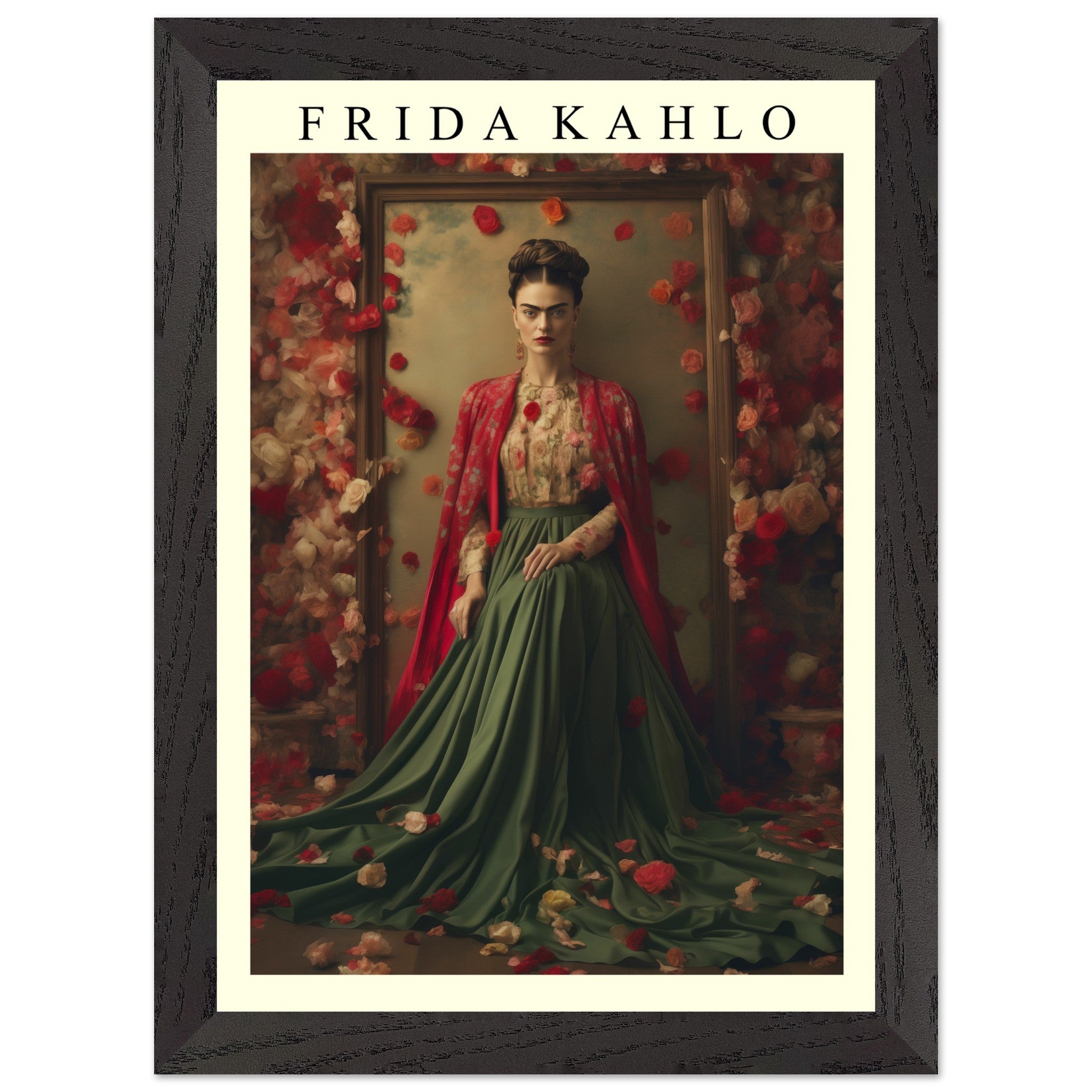 Artfulprints Poster met Lijst Frida Kahlo - Beauty in flowers  - A4 21x29.7 cm - Meerkleurig