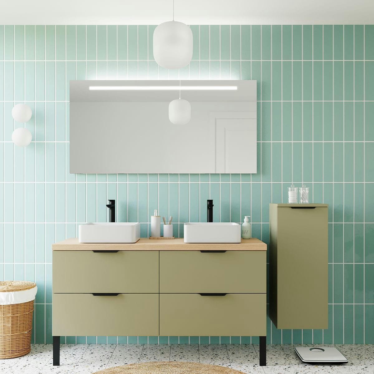 SOHO - Meuble salle de bain 2 vasques posées 140cm 4 tiroirs Vert