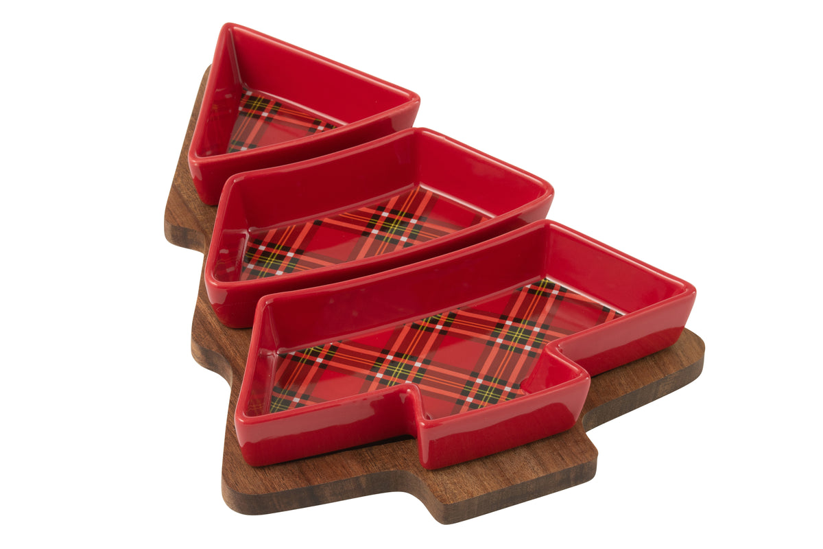 J-Line tapasplank Plaid   Kerstboom - keramiek - rood