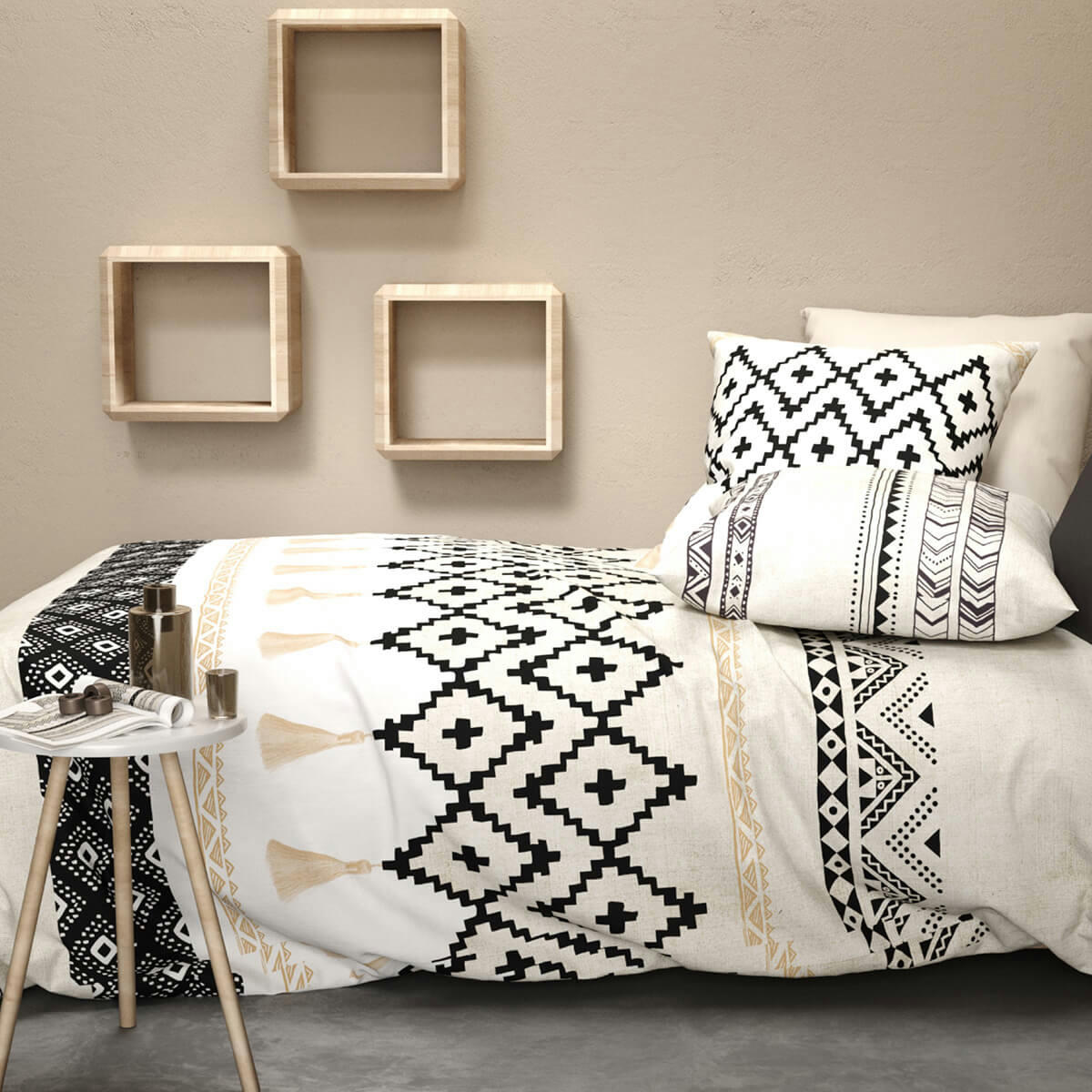 BOHEME - Parure housse de couette coton beige 220x240 cm