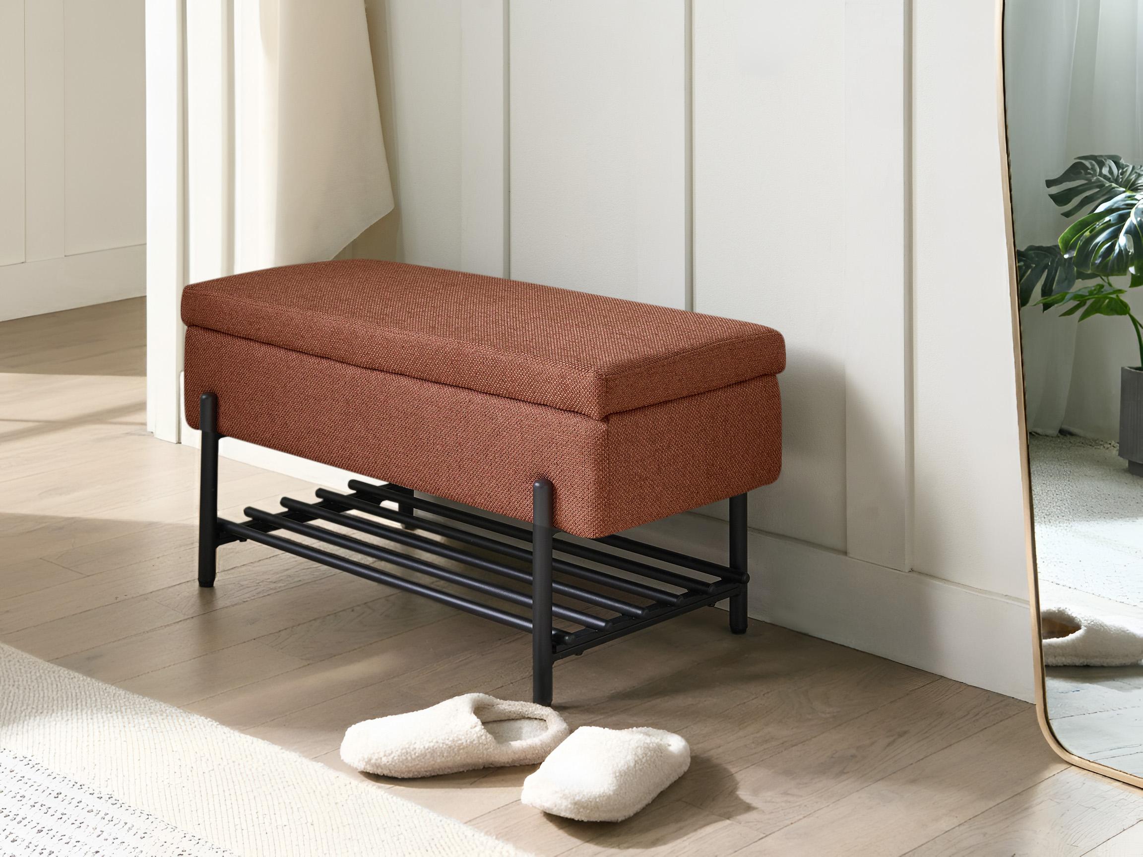 Shoe Bench SOLVANG Fabric Golden Brown with Storage