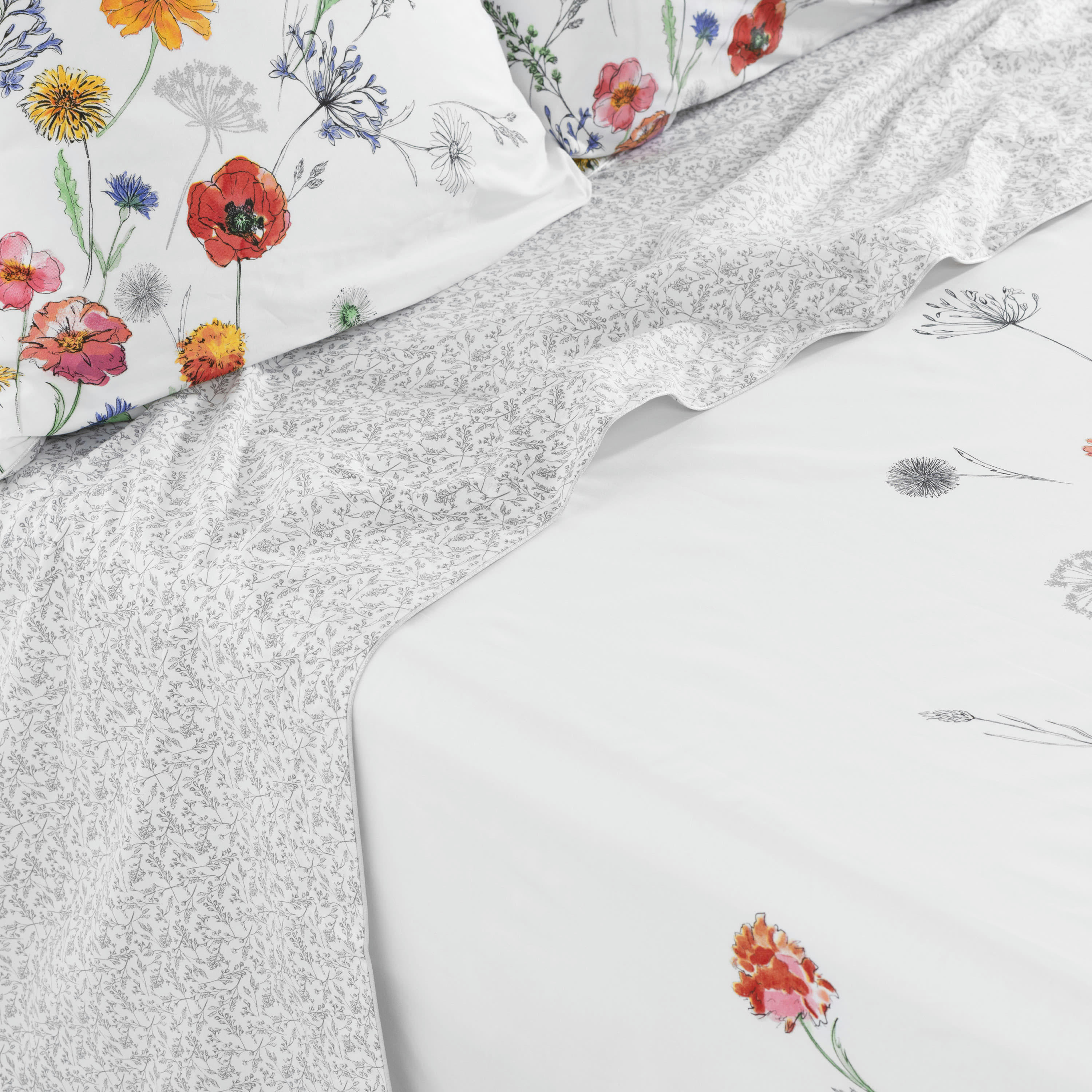 ELOGES - Drap de lit percale de coton imprimé blanc 270 x 300 cm