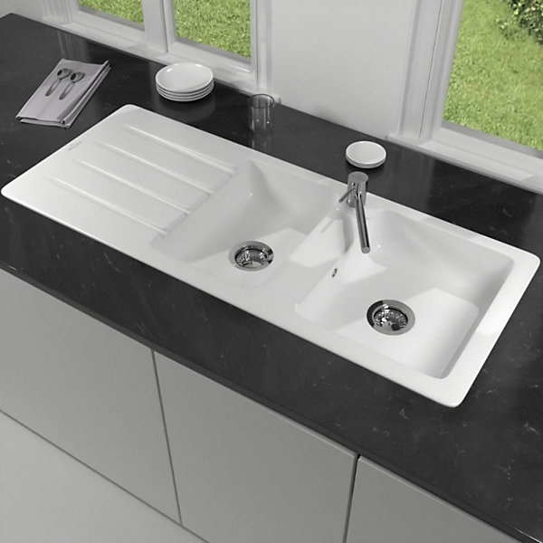 Evier 1 bac et demi Architectura VILLEROY ET BOCH80 116 x 51 cm Blanc sans vidage