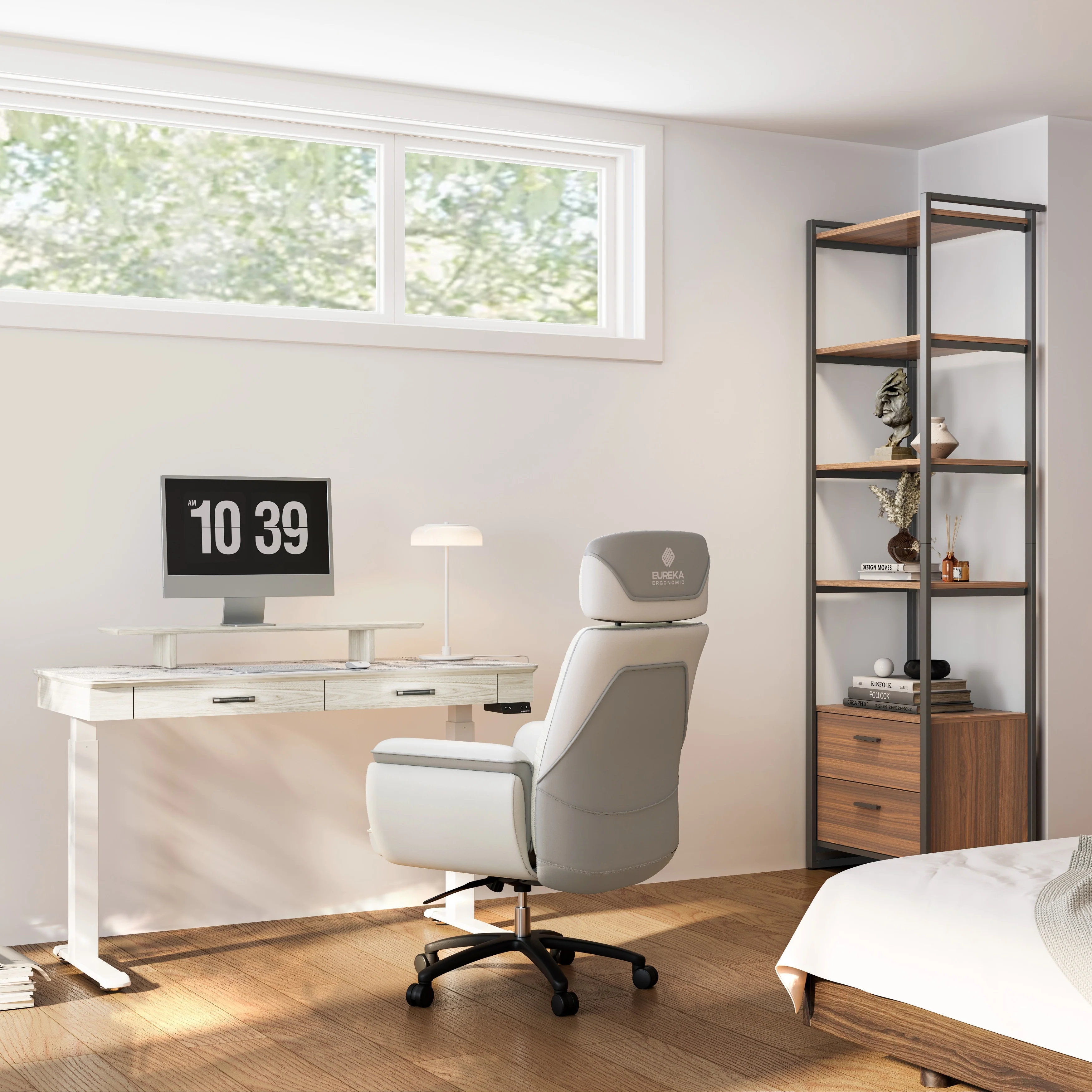 Eureka Ergonomic 55 Slate Stone Standing Desk Executive Writing Desk with 2 Drawers & Monitor Stand